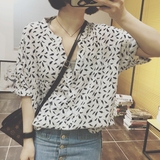 2016夏季新品韩国东大门外贸原单树叶单口袋纯棉蝙蝠袖衬衫衣0629
