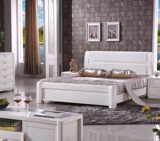 家具床榆木床白色开放式1.8米全实木双人婚床 现代中式储物高箱床