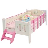 星月实木婴儿床带护栏白色粉色单人儿童床幼儿男孩女孩公主