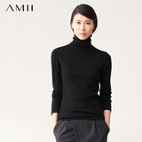 Amii秋季高领套头修身大码纯色长袖打底中长款针织薄款通勤女毛衣