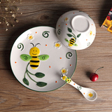 新款 动物碗餐盘平盘现代时尚餐具创意儿童碗陶瓷三件套装包邮