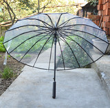 复古16股自动透明长柄雨伞小清新日本韩国创意商务男女雨伞防风伞