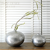 印度进口欧式铝制金属客厅花瓶摆件现代简约样板间设计师台面花器