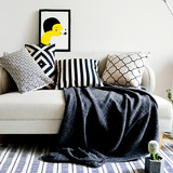 黑白几何条纹格子现代简约宜家亚棉麻抱枕办公室沙发靠垫靠枕腰靠