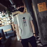夏季短袖T恤男装韩版圆领打底衫修身潮青少年T恤纯棉印花体恤学生