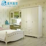 韩式田园三门带抽衣柜 现代简约木质衣橱卧室开门衣柜米白色家具