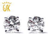 GSK 0.5克拉天然钻石14K白金耳钉SI1/G-H50分真钻耳环