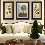 美式客厅装饰画 现代沙发背景墙三联竖挂画 卧室床头植物花鸟壁画