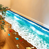 装饰仿真墙贴地板贴画逼真贴纸贝壳海浪贴3D沙滩卫生间洗手间门口