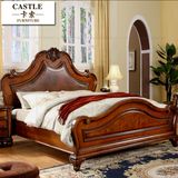 美式真皮软靠双人床实木结婚床1.8米实木床欧式卧室大床简约深色