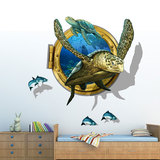 环保pvc墙贴贴纸3D装饰画墙贴海龟海底世界创意家饰家居壁饰墙画