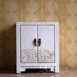 现代新中式家具床头柜 手绘白漆简约小柜实木榆木储物柜\边柜定做