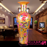 景德镇陶瓷器花瓶中国红龙凤客厅落地1米大号新房家居礼品摆件
