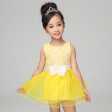 女童童装韩版夏季连衣裙公主裙黄色无袖短裙裙子儿童蓬蓬裙纱裙装