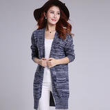 新款韩版羊绒中长款针织开衫女宽松加厚披肩百搭毛衣条纹外套长袖