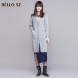 bello sz2015秋冬新款蕾丝拼接长袖女士针织衫开衫毛衣外套中长款
