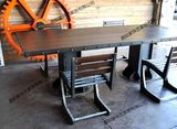 美式复古做旧实木铁艺餐桌饭桌酒吧办公桌酒店桌长方形书桌椅组合