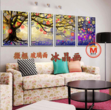 客厅装饰画冰晶画玻璃面发财树简约欧式沙发墙画抽象壁画三联挂画