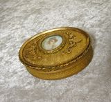 西洋古董vintage法国黄铜鎏金手绘油画首饰盒antique