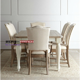 新款美式欧式实木餐桌 地中海复古做旧长方形雕花餐桌椅组合家具