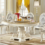 欧式餐桌 欧式餐桌椅组合 天然大理石圆餐桌圆形桌子饭桌整装特价
