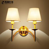 美式全铜双头壁灯 欧式客厅电视背景墙卧室床头房间单头金色壁灯