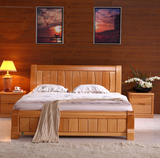 全实木床 榉木床 双人床1.5/1.8米m平板中式大床 储物高箱床 特价