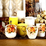 马克杯礼盒水杯欧式下午茶咖啡茶杯 骨瓷英格丽盖杯陶瓷带盖口杯