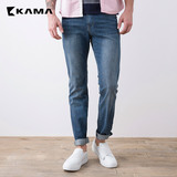 卡玛KAMA 夏季新款纯棉休闲经典款牛仔裤男直筒薄长裤2215333
