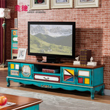 地中海蓝色彩绘影视墙柜1.85米桦木客厅电视柜 小户型家居电视柜