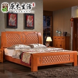 纯中式仿古橡木实木床 1.8米双人仿红木家具床 明清古典雕花大床