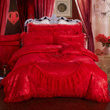 婚庆四件套结婚六件套大红纯棉蕾丝韩式风天丝棉床上用品床单床罩