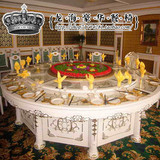 厂家直销酒店豪华电动餐桌自动圆台音乐喷泉大理石电动餐桌