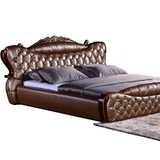 真皮欧式皮床头层牛皮床实木现代软体床流行床中式床婚嫁床1.8米