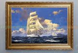 油画手绘欧式风景画家居客厅餐厅别墅壁画 定做海浪帆船一帆风顺