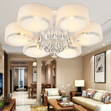 现代风格水晶吊灯LED灯罩客厅简欧简约布罩餐厅卧室圆形大气灯具