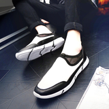 2016款夏季男鞋子韩版男士运动休闲鞋透气网布鞋黑白厚底潮鞋板鞋