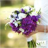 紫色新娘手捧花进口绣球鲜花手捧玫瑰龙胆鲜花婚礼鲜花手捧紫色