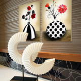 抽象花瓶立体感强无框画餐厅两联墙壁挂画三联装饰画客厅现代奇花