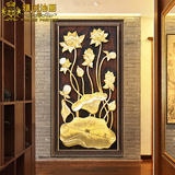 雅创东南亚装饰画玄关走廊过道油画纯手绘抽象泰式金箔荷花有框画