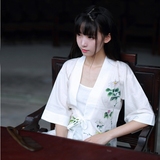 淡如菊-清水溪原创中国风手绘菊花改良汉服女装对襟中袖棉麻上衣