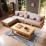 宜居鸟全实木欧式转角沙发 柏木可拆洗布艺贵妃沙发组合客厅家具