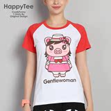 HappyTee原创潮牌 New 2016夏装女式短袖T恤 绅士一家 情侣装  惠