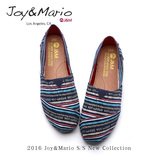 jm快乐玛丽女鞋2016春季 帆布鞋女民族风平跟条纹低帮套脚61672W