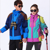 户外韩版冲锋衣男女拼色加厚可拆卸抓绒内胆两件套防水滑雪服大码