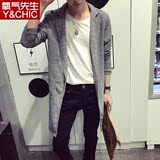 2016新款风衣男中长款韩版修身青年学生春秋薄款纯色西装领外套潮
