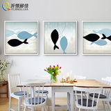 餐厅装饰画现代简约客厅挂画北欧三联画卧室壁画地中海创意鱼单幅