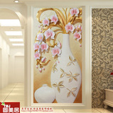 欧式简约3D立体玄关壁画走廊过道墙纸墙画装饰画竖版彩雕花瓶墙布