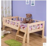 儿童床实木男孩女孩幼儿床带护栏松木小孩床环保漆 清漆
