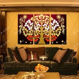 纯手绘欧式油画客厅卧室壁挂画东南亚抽象装饰画泰式风格立体三拼